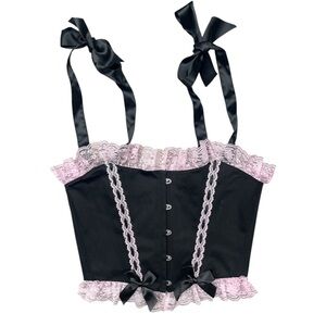 Widow Dolls Kill Pink Lace Bow Corset Bustier Top XL